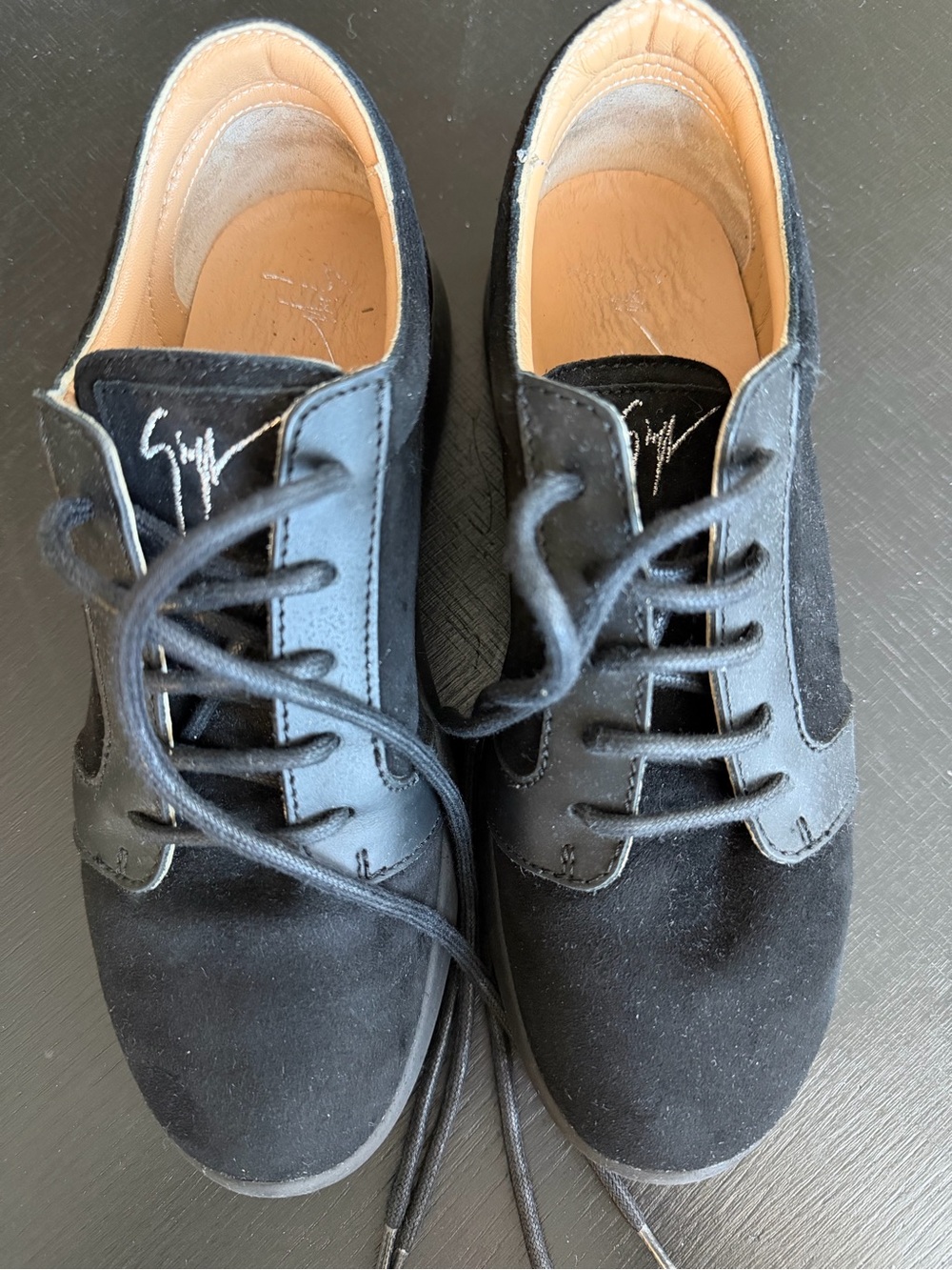 Giuseppe Zanotti Black Suede Lace-Up Oxfords